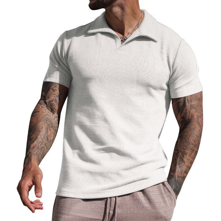 Men's Short Sleeve Polo with Textured Design and Modern Collar Lune London