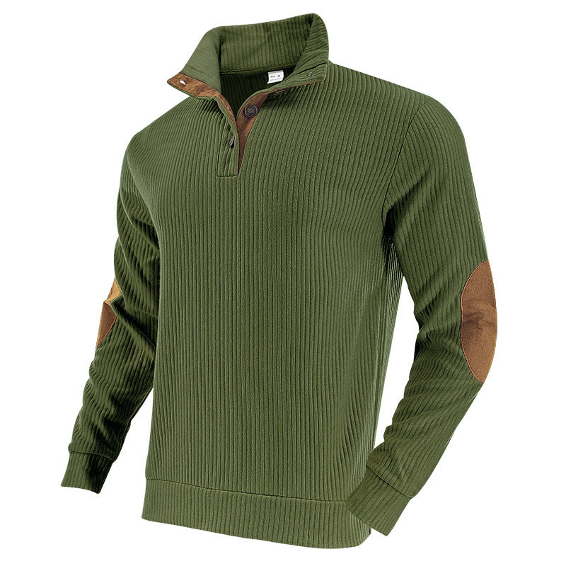 Knitted sweater for men with modern high collar and contrasting leather details Lune London