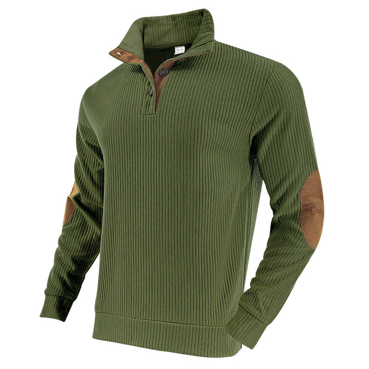 Knitted sweater for men with modern high collar and contrasting leather details Lune London