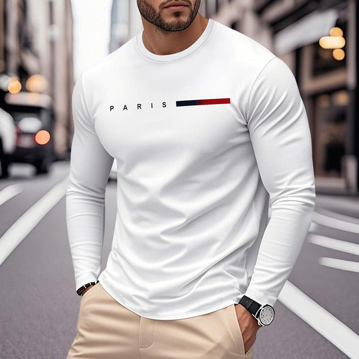 Men's Long Sleeve T-Shirt with Modern Paris Print and Elastic Hem Lune London