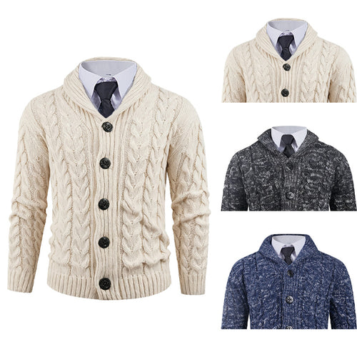 Men's knitted jacket with cable pattern and elegant shawl collar Lune London