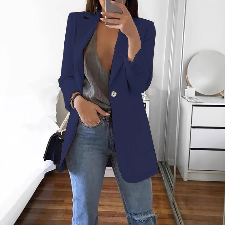 Elegant women's blazer jacket with shiny button details and spacious pockets Lune London