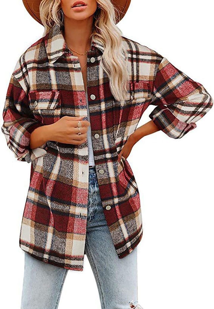 Oversized shirt jacket for women with check pattern and practical pockets Lune London