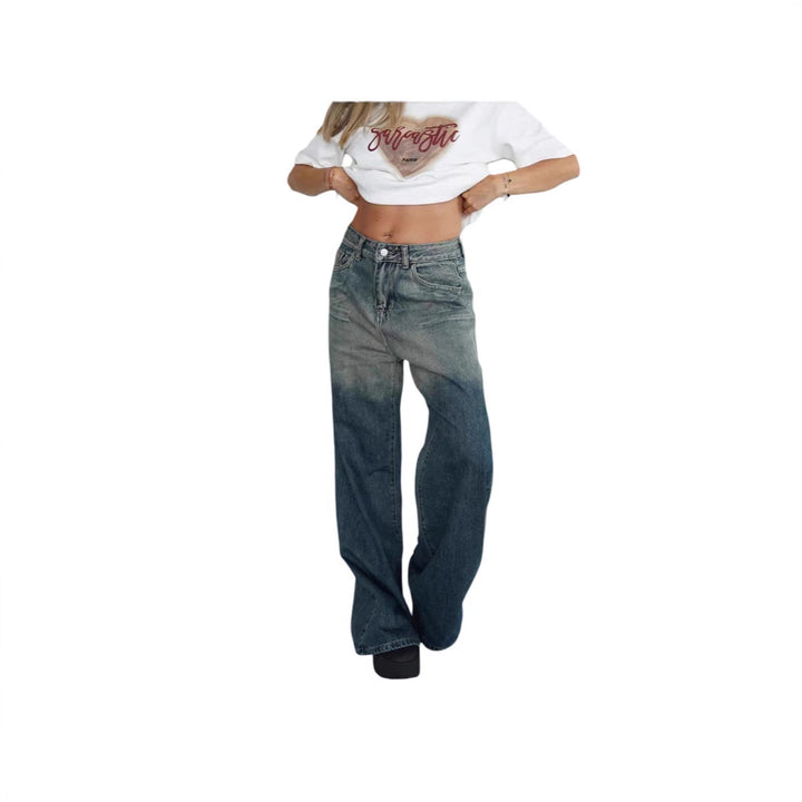 Women's loose high-waist jeans with trendy gradient and wide leg Lune London