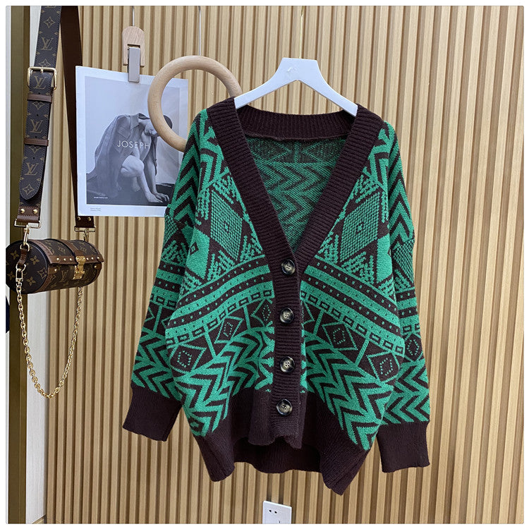 Oversized knitted jacket for women with geometric pattern Lune London