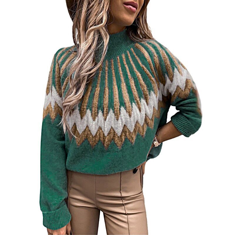 Lune London Thick Knit Sweater for Women with Intense Graphic Design and High Collar