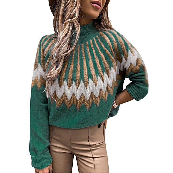 Lune London Thick Knit Sweater for Women with Intense Graphic Design and High Collar