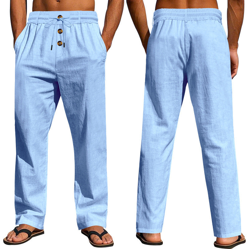 Comfortable and airy linen pants for men with elastic waistband and practical pockets Lune London