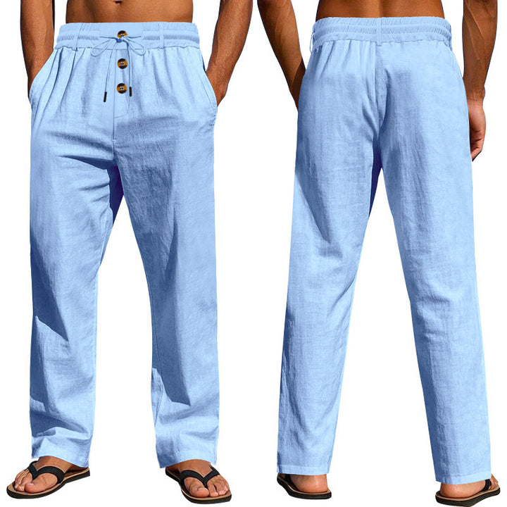 Comfortable and airy linen pants for men with elastic waistband and practical pockets Lune London