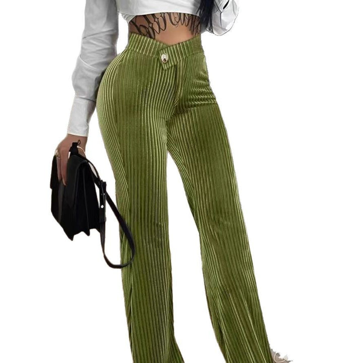 Ladies Elegant Pleated Pants with Button Details Lune London