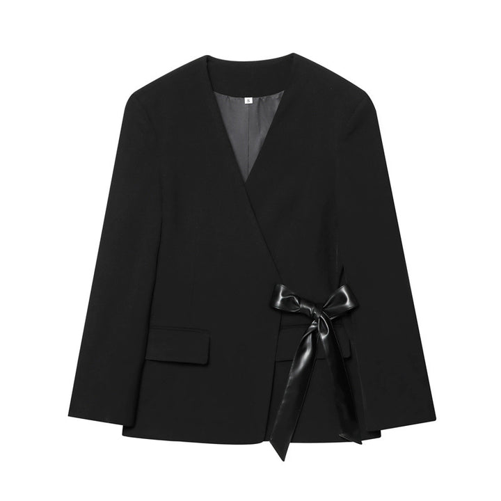 Elegant wrap blazer jacket for women with adjustable satin belt Lune London