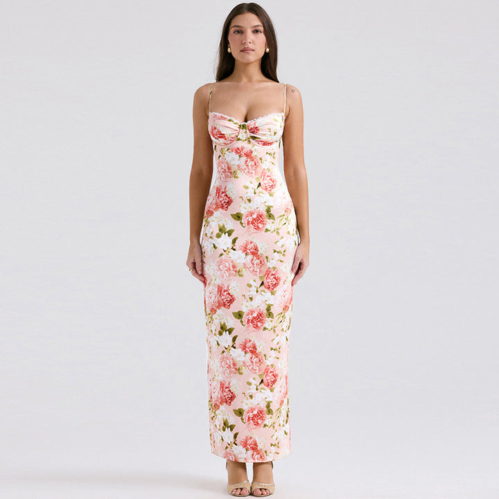 Chic and Stylish Women's Satin Maxi Dress Flowers