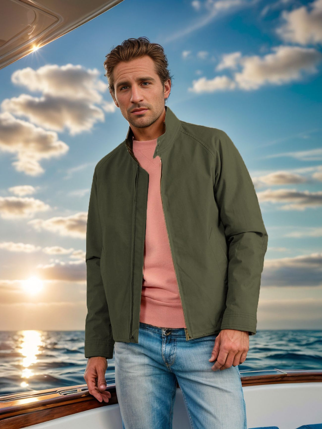 Modern bomber jacket for men with innovative high collar Lune London