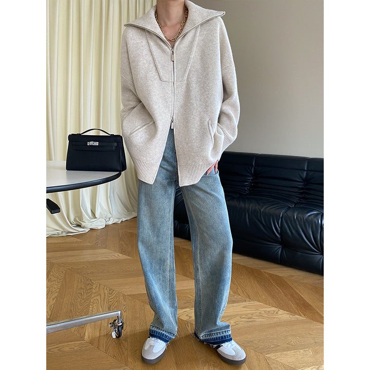 Women's Cozy Cardigan with High Collar and Zipper Chic & Stil