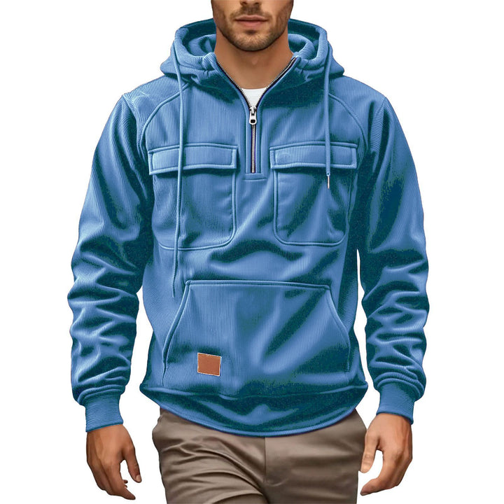 Fleece pullover for men with zip collar and practical pockets Lune London