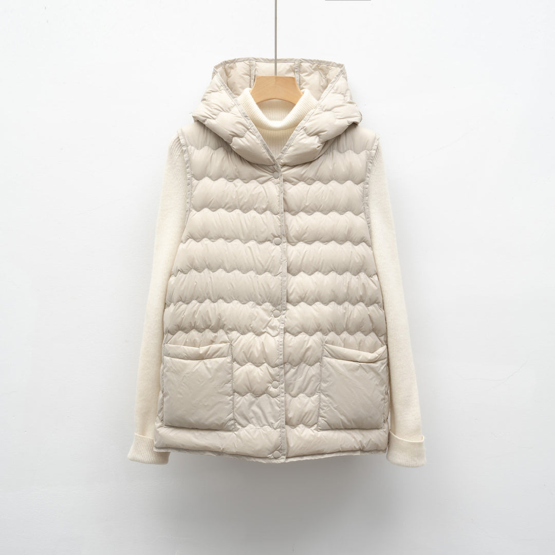Ladies quilted gilet with hood Lune London