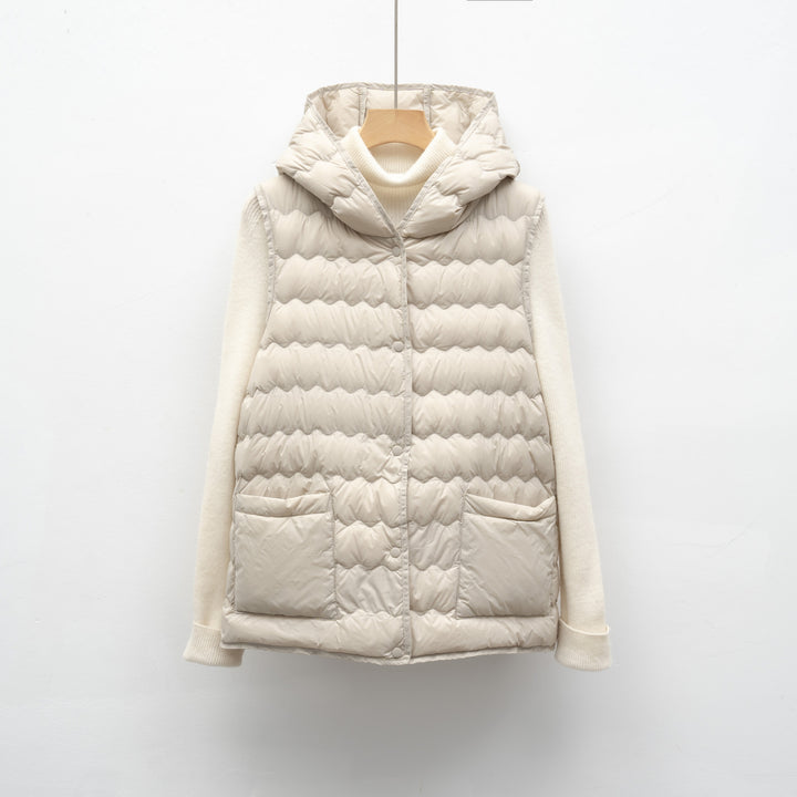 Ladies quilted gilet with hood Lune London