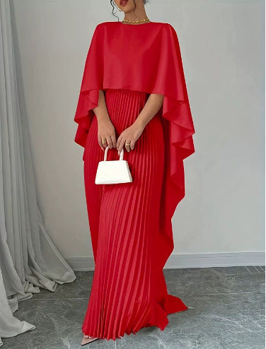 Women's maxi dress with pleated skirt and flowing cape Lune London