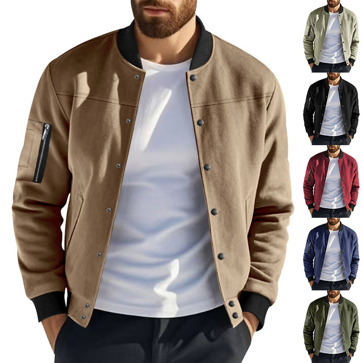 Trendy university jacket for men with practical zippered pockets and elastic cuffs Lune London