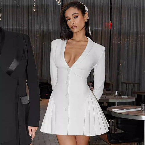 Elegant blazer dress for women with deep V-neck Lune London