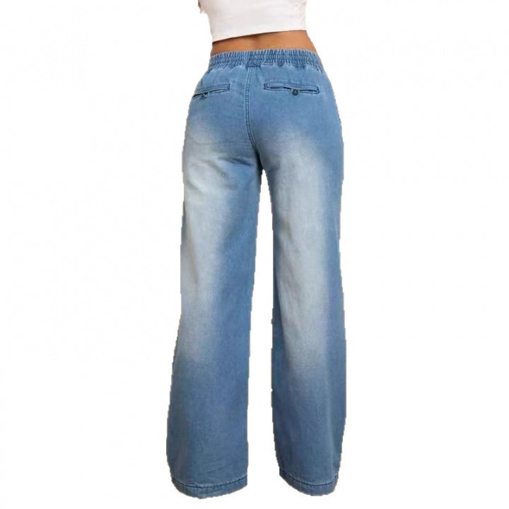 Wide denim pants for women with an elastic waistband and side pockets Lune London