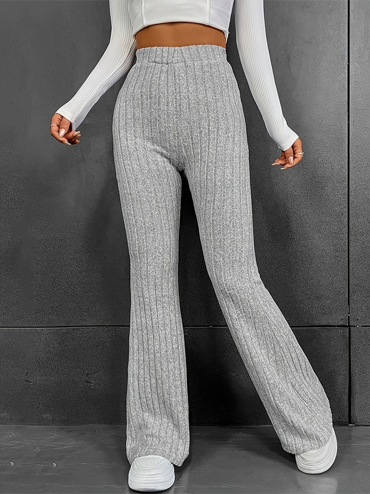 Wide knit trousers for women with a fine rib design Lune London