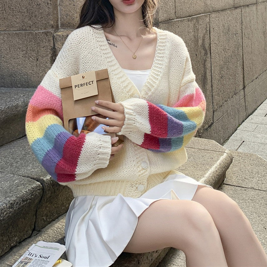 Women's knit jacket with colorful finishes on the sleeves Lune London