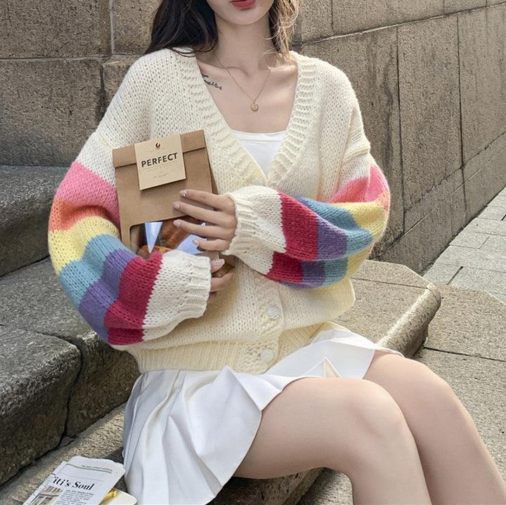Women's knit jacket with colorful finishes on the sleeves Lune London