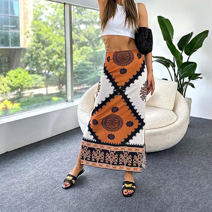 Maxi skirt for women with elegant graphics and high slit Lune London