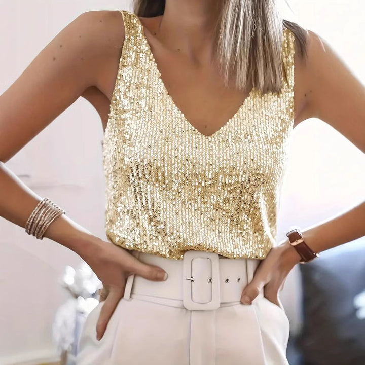 Ladies Sequin V Tank Top Lune London