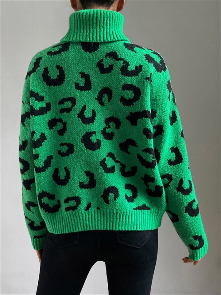 Lune London Women’s High Neck Sweater with Leopard Pattern