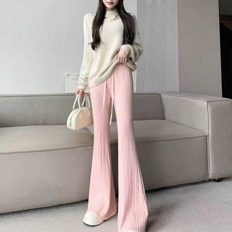 Pull en tricot décontracté pour femmes avec col haut et pantalon large