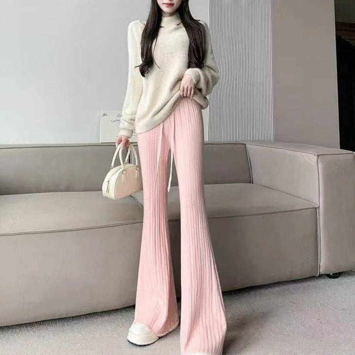 Pull en tricot décontracté pour femmes avec col haut et pantalon large