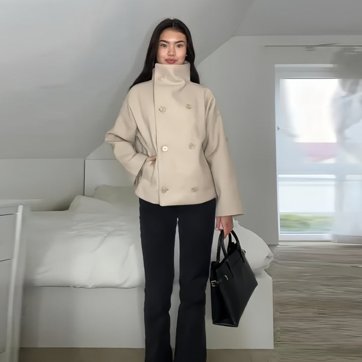 Ladies oversized cropped jacket with high collar and original sleeves Lune London
