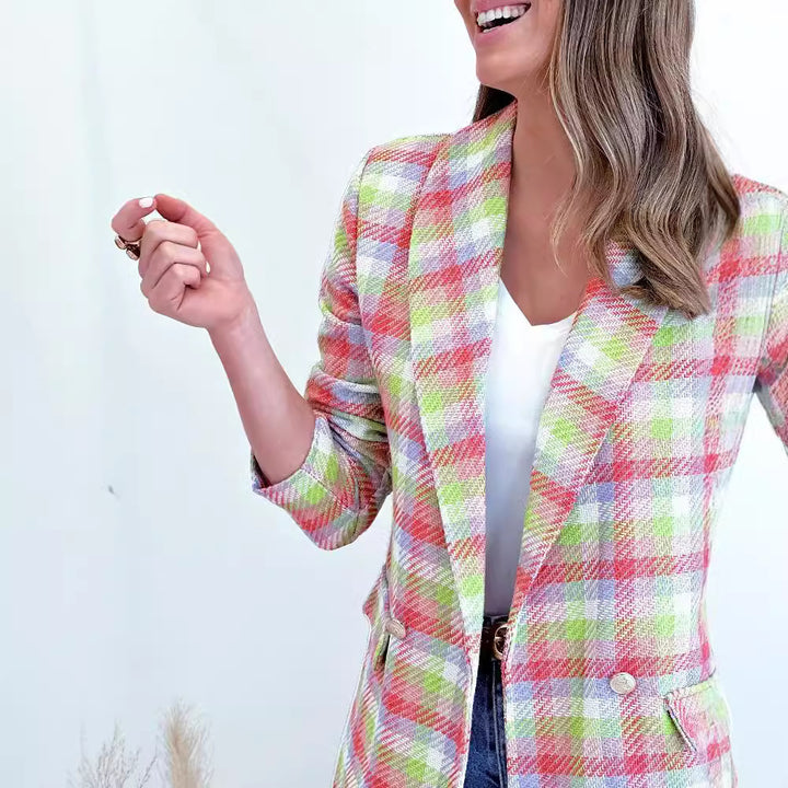 Women Elegant Checkered Jacket with Double Button Pockets Lune London