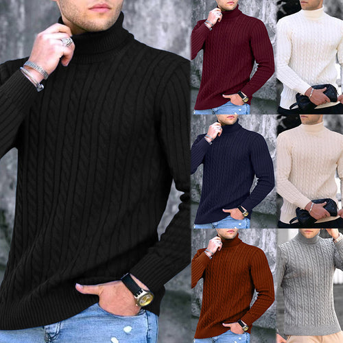 Knitted sweater for men in portrait format with high collar and textured pattern Lune London