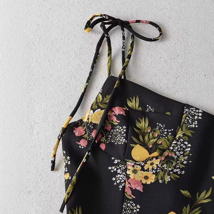 Maxi dress for women with floral design and thin spaghetti straps Lune London