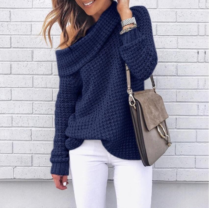 Oversized knitted sweater for women with elegant shawl collar and textured pattern Chic und Stil
