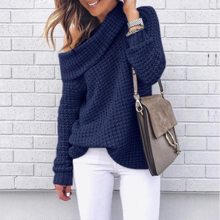 Oversized knitted sweater for women with elegant shawl collar and textured pattern Chic und Stil