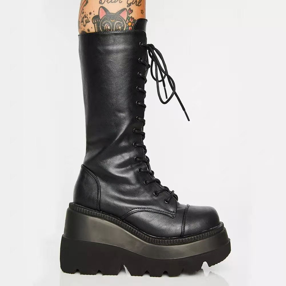 Lune London | Women's High-Quality Lace-Up Boots with Platform Heel and Side Zipper