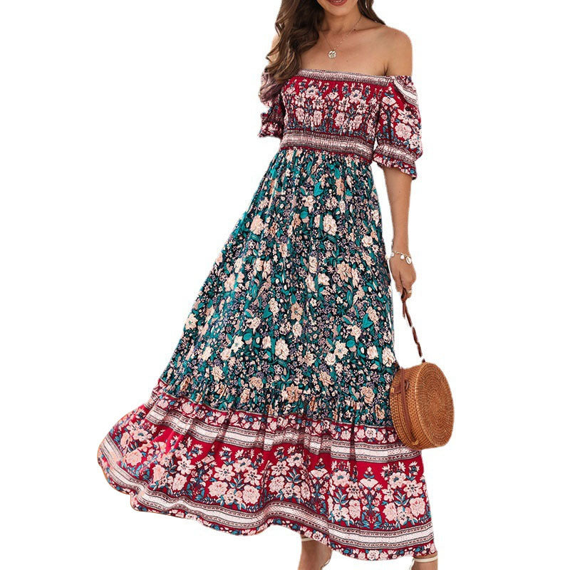 Maxi dress for women with oversized puff sleeves and a floral pattern Lune London