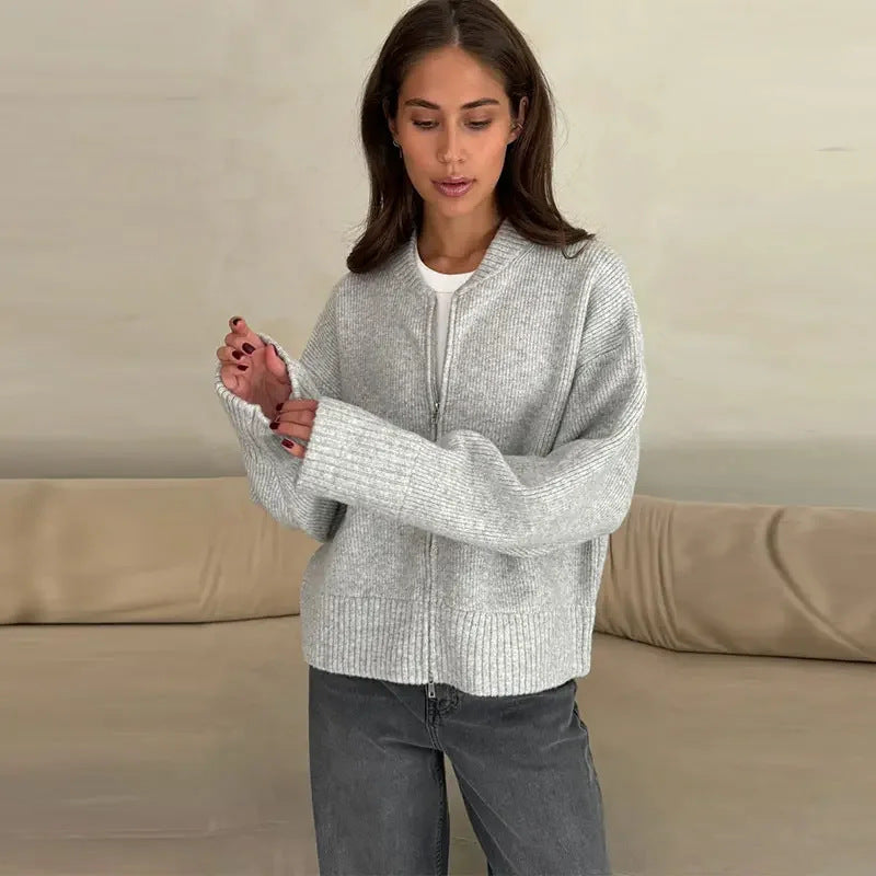 Veste en tricot oversize pour femmes avec zipper intégral Chic & Stil