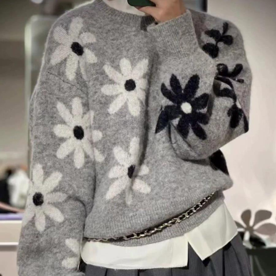 Pull en tricot pour femmes avec motif floral et coupe décontractée Chic & Stil