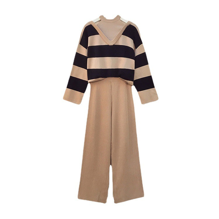Lune London striped knit loungewear set with high collar for women