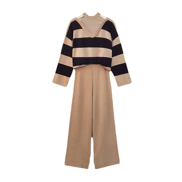 Lune London striped knit loungewear set with high collar for women