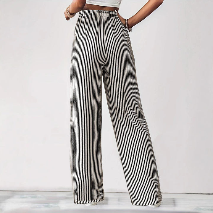 Wide striped pants for ladies with elastic waistband and pockets Lune London