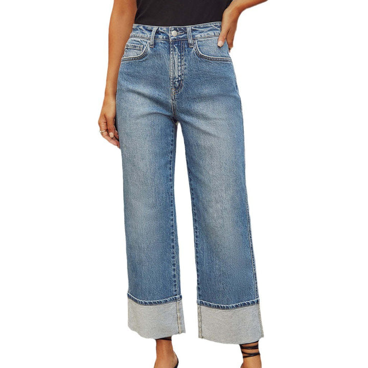 Ladies Wide Cut Jeans with Turned-Up Hem Lune London