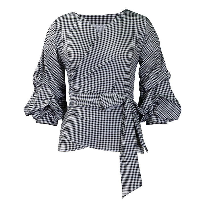 Lune London women’s wrapped blouse with ruffled sleeves