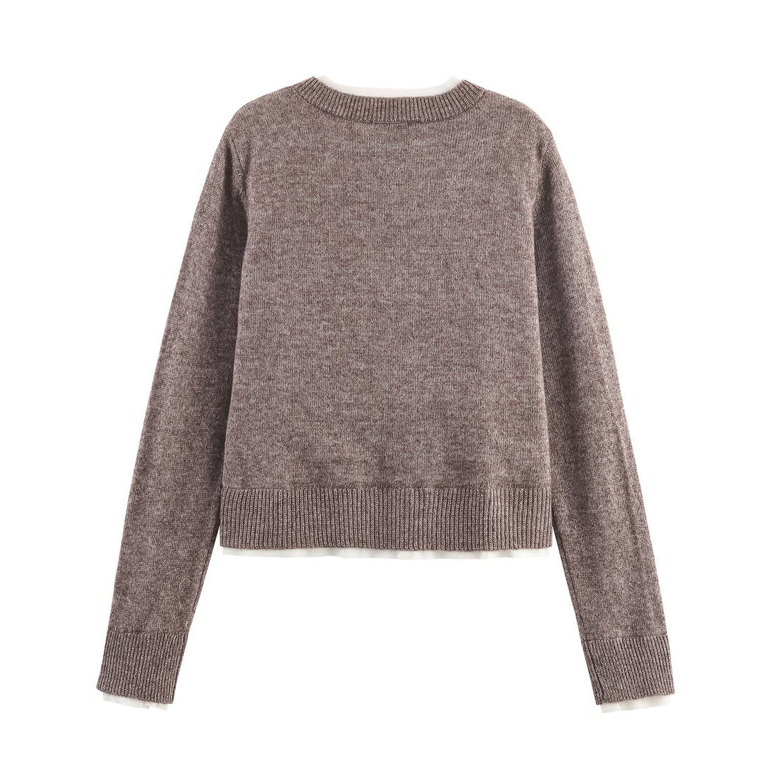 Knitted jacket with buttons and round collar for women Lune London