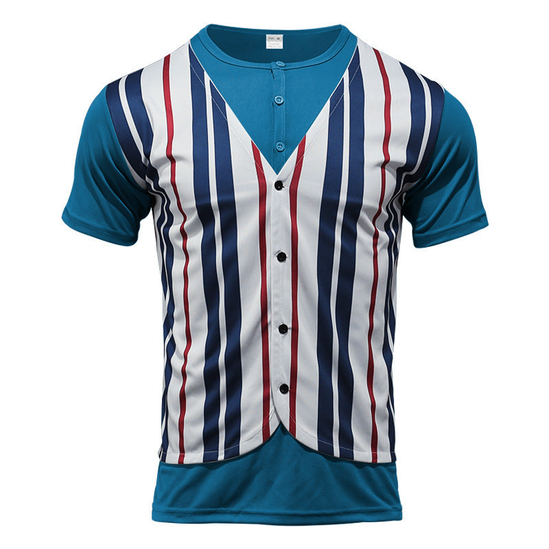 Short-sleeved shirt for men with a sporty striped look and button placket Lune London